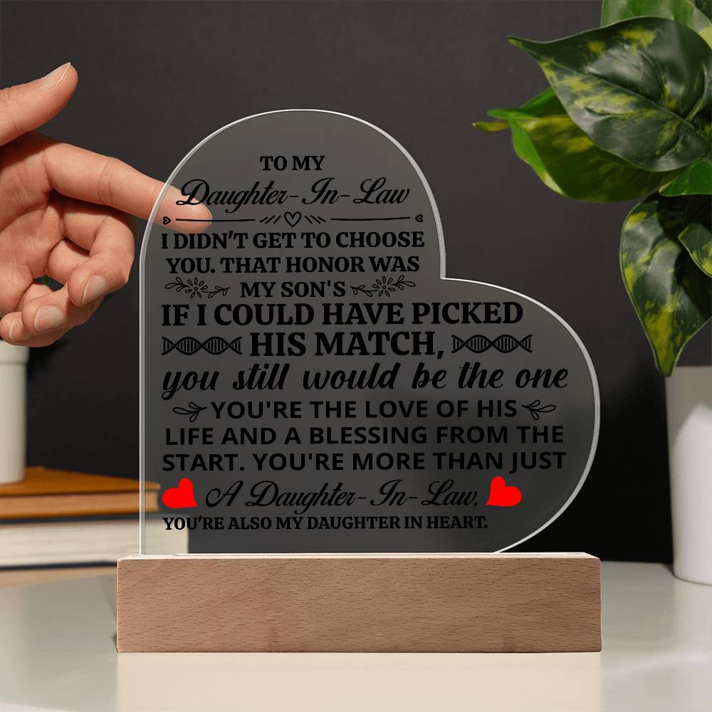 To My Daughter-in-Law Honor – Acrylic Heart Plaque